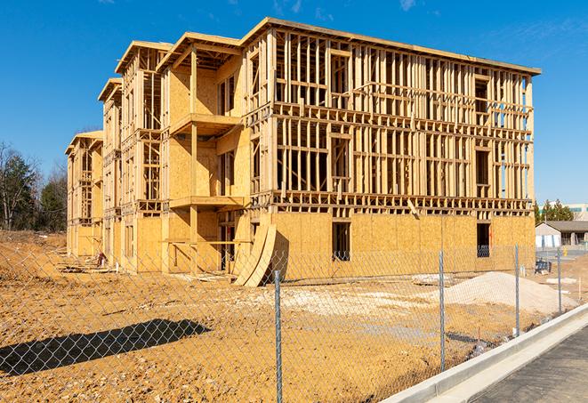 a close-up of temporary chain link fences, keeping the construction area safe and secure in Lindenhurst, NY